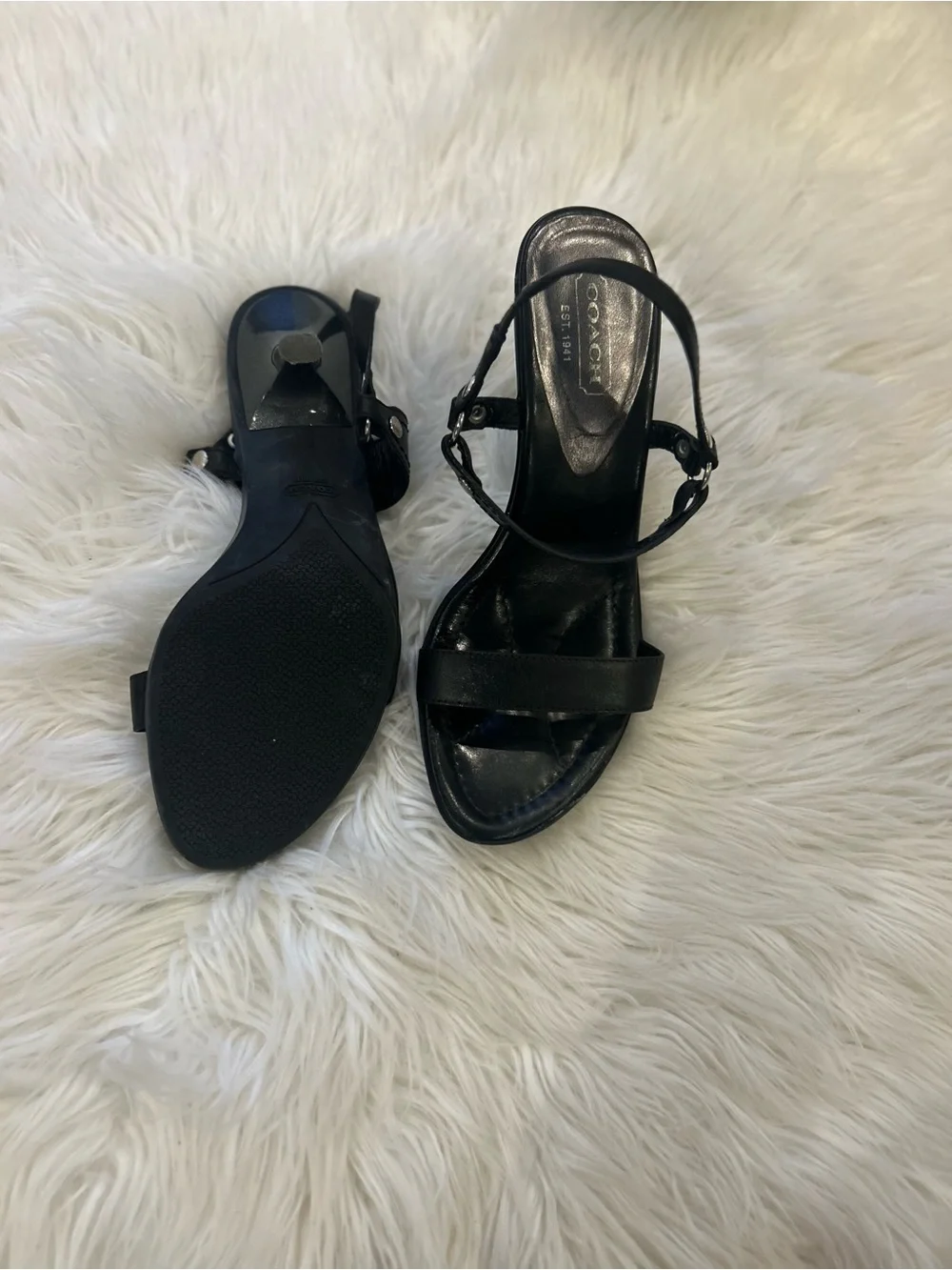 Coach Black Leather Ankle-Strap Sandals